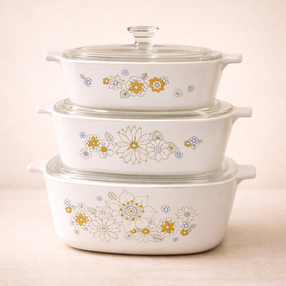 Corning Ware Floral Bouquet Casserole Set 1qt 1.5qt 1.75qt P-1-B Vintage 5 Piece